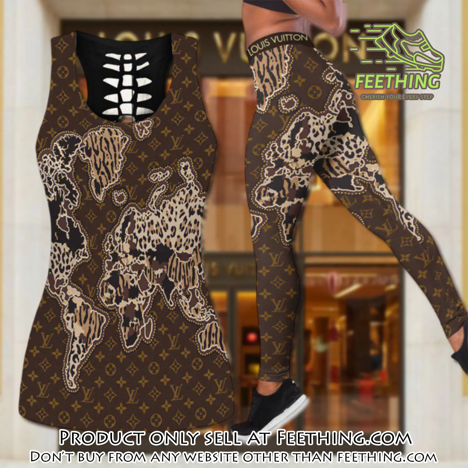 Louis vuitton map tank top leggings set luxury brand lv for women yoga gym ft4812299